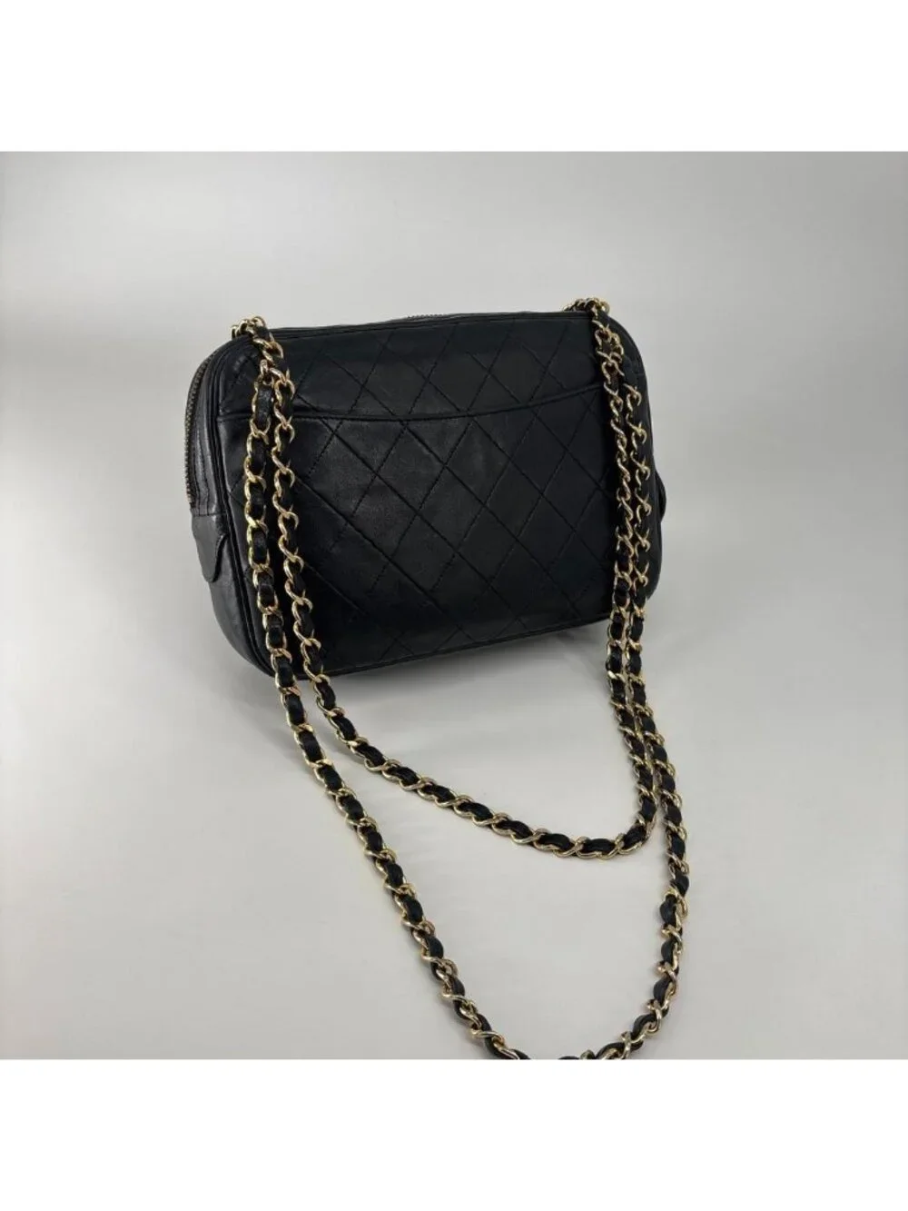 Chanel Super Quilted Lambskin Chain Shoulder Bag Black